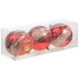 Bolas DECO HOME Rojo C/Dorado 8cm X3 Feliz Navidad