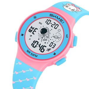 Reloj Skmei 2267 Gato detalles rosados con luces.