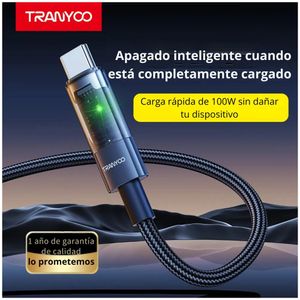 Cable USB-C a USB-C 100W 6A 1.2 m – Transparente con LED y Autoapagado CC-1