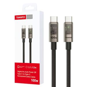 Cable USB-C a USB-C 100W 6A 1.2 m – Transparente con LED y Autoapagado CC-1
