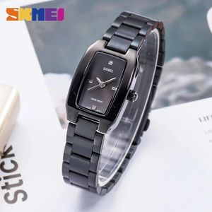 RELOJ SKMEI 1400 NEGRO CORREA ACERO PARA MUJER.