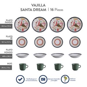 Vajilla Corona Navidad Santa Dream 4 Puestos 16 Piezas