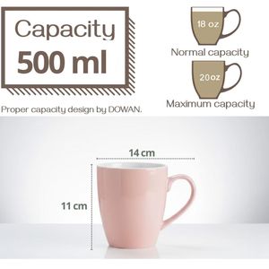 Set De 6 Tazas Cerámicas 500 Ml Elegantes Color Rosa