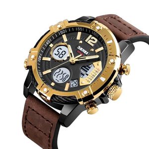 Reloj Skmei 1618 Negro Correa Cuero Marron Digital Analogo
