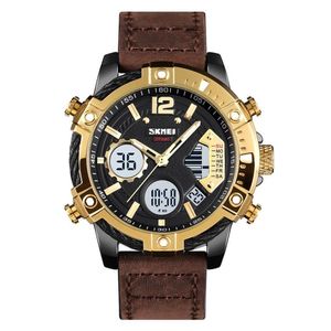 Reloj Skmei 1618 Negro Correa Cuero Marron Digital Analogo
