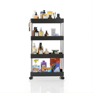Carrito Organizador de Cocina Baño Multiusos 4 Niveles con Ruedas 105x39x21cm Negro