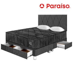 Juego de Dormitorio PARAISO Pocket Max Black C/Caj Queen