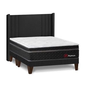 Dormitorio Europeo Platinium Queen + Cabecera de Luxe Gris Forli