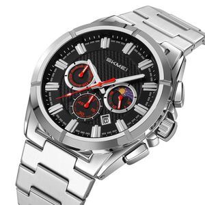 Reloj Skmei 9355 MOON PHASE Plateado dial Negro Cronómetro