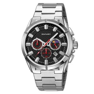 Reloj Skmei 9355 MOON PHASE Plateado dial Negro Cronómetro