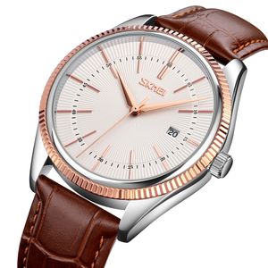 Reloj Skmei 9298 Oro Rosa fondo blanco Correa marrón de cuero