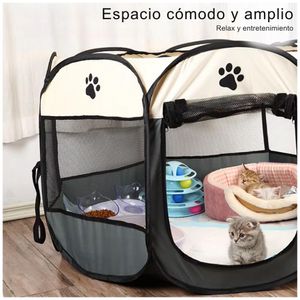 Corral Cama para Gatos Perros Casa para Mascotas Amplio Plegable Portátil Rojo