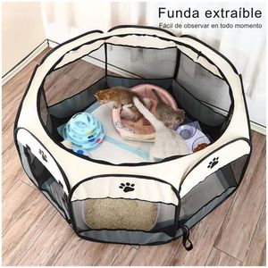 Corral Cama para Gatos Perros Casa para Mascotas Amplio Plegable Portátil Gris