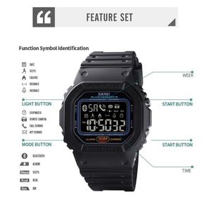 Reloj Skmei 1629 Smartwatch Podómetro Bluetooth Negro Correa Silicona.