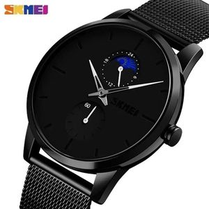 Reloj Skmei 9208 Fase Lunar Correa acero agujas blancas.