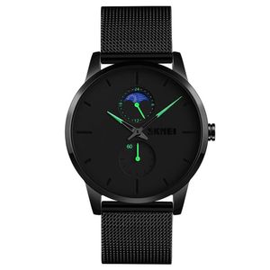Reloj Skmei 9208 Fase Lunar Correa acero agujas verdes.