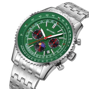 Reloj Skmei 9348 PLATEADO FONDO VERDE MOON PHASE Cronómetro
