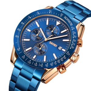 Reloj Skmei 9253 AZUL BORDES ORO ROSA CORREA ACERO