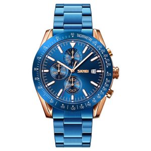 Reloj Skmei 9253 AZUL BORDES ORO ROSA CORREA ACERO