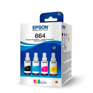 Kit de Tintas Epson T664 Originales Negro Cian Magenta y Amarillo