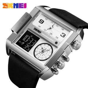 Reloj Skmei 1391 Plateado Correa Cuero Digital Analogo Multifunción