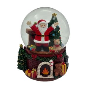 Bola De Nieve Santa Chimenea Con Luz Y Musica 10 Cm