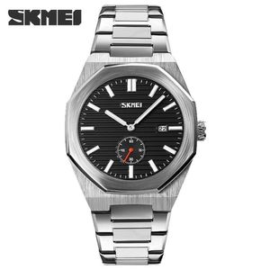 Reloj Skmei 9262 Plateado fondo NEGRO analógo correa Acero