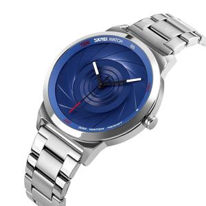 Reloj Skmei 9210 Plateado fondo Azul analógo correa Acero