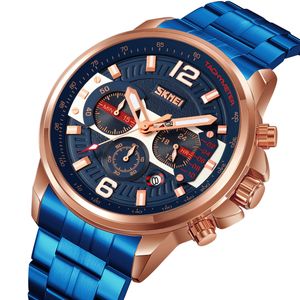 Reloj Skmei 9332 AZUL BORDES ORO ROSA fecha analógo cronómetro