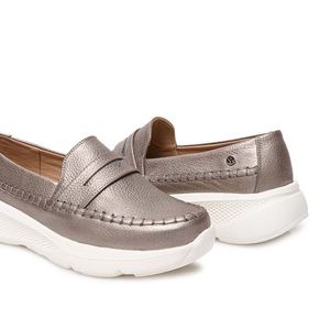 Zapato Mocasín Casual SHAM-2511 Plata/Quem Viale Cuero