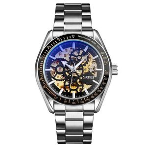 Reloj Skmei 9194 Plateado Fondo Negro  MECANICO Tourbillon AUTOMATICO