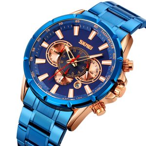 Reloj Skmei 9241 AZUL CON BORDES ORO ROSA Cronómetro