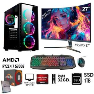 Computadora Pc RYZEN 7-5TH Ram 16GB SSD 480GB Monitor 27 Case 550 RGB