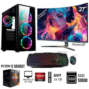Computadora Pc RYZEN 5 5600GT  3.2GHZ  Ram16GB  Disco Solido 500GB   Monitor Curvo 27 FHD