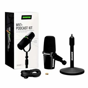 Micrófono para podcast con soporte SHURE MV7+-K-BNDL