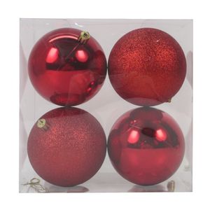 Set X4 Bolas Rojo 2 Brillo - 2 Glitter 10 Cm