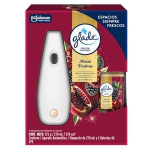 Pack GLADE Ambientador Automático Moras Festivas Spray 175g + Repuesto Automático 270ml