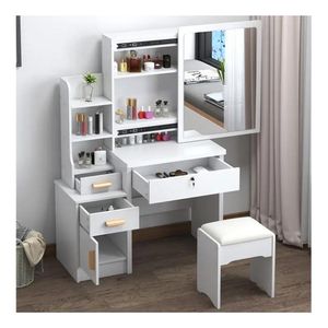 Combo Oferta 02 Unidades Tocadores De Maquillaje Con Espejo Taburete Blanco