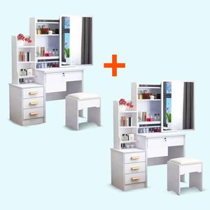 Combo Oferta 02 Unidades Tocadores De Maquillaje Con Espejo Taburete Blanco