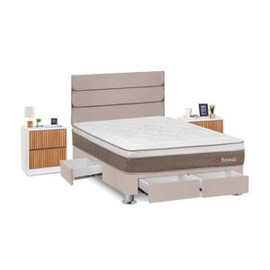 Juego de Dormitorio Forli Boreal 4 Cajones 2 Plazas Beige + Velador Roma