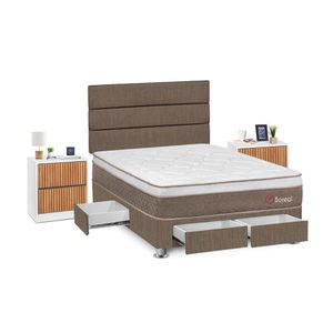Juego de Dormitorio Forli Boreal 4 Cajones 2 Plazas Marrón + Velador Roma