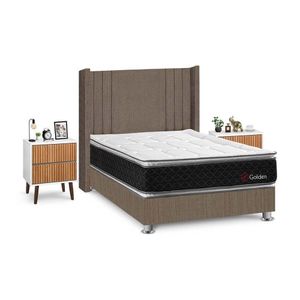 Juego de Dormitorio Forli Golden 2 Plazas Marrón + Velador Milan