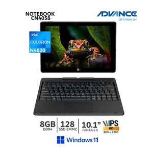 Laptop Advance CN4058 2 en 1 Celeron N4020 RAM 8GB Disco 128GB 10.1 Pantalla táctil Windows 11