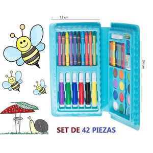 Pack x 4 Mini Set De Arte Kawaii 42 Piezas Color Celeste