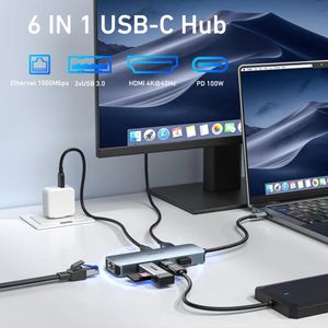 Adaptador BENFEI USB-C 6-IN-1 Hub 000378 - Gris