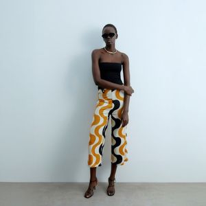 Pantalón Mujer Sfera Fluido Estampado Boto Amarillo