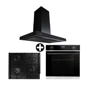 COMBO S-Collection: Cocina Encimera a Gas 60cm SOLCO066 + Campana Extractora Decorativa 90cm Stilux + Horno Empotrable a Gas 70L Full Touch