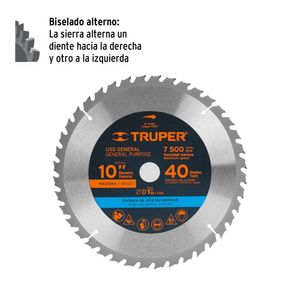 Disco sierra 10" eje 1" para Madera 40 Dientes Truper 18307