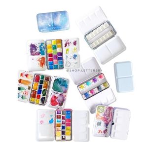 Estuche vacío para acuarelas (metal) - pequeño + 12 godets - Verde