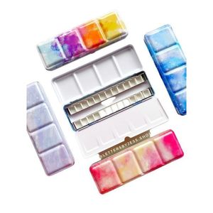 Estuche vacío para acuarelas con soporte de metal - mediano - azul texturado